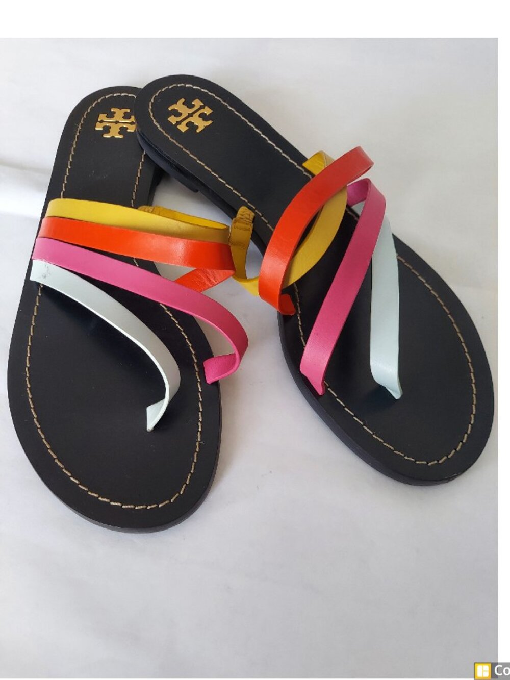 Tory Burch Patos Thong Multicolor/Colorful Genuine Leather Straps Sandals SZ 10